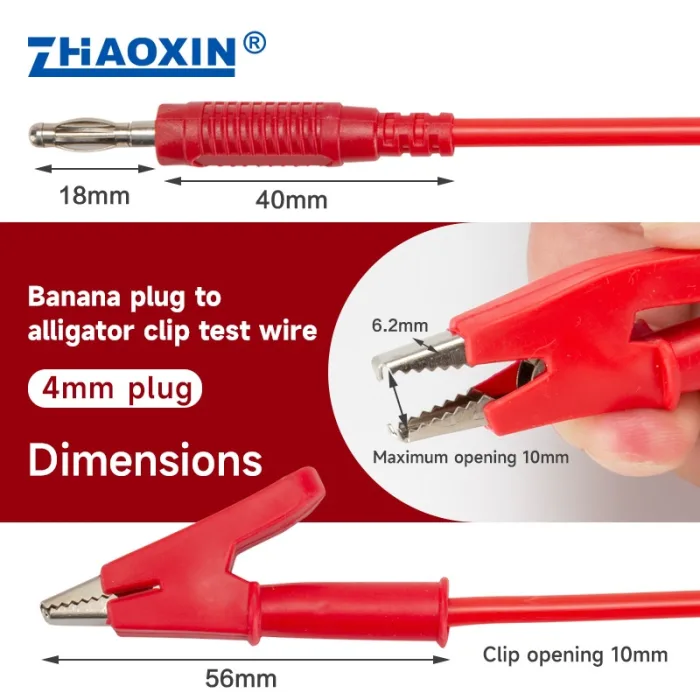 Plug-type banana plug to alligator clip test wire 201-A198RD
