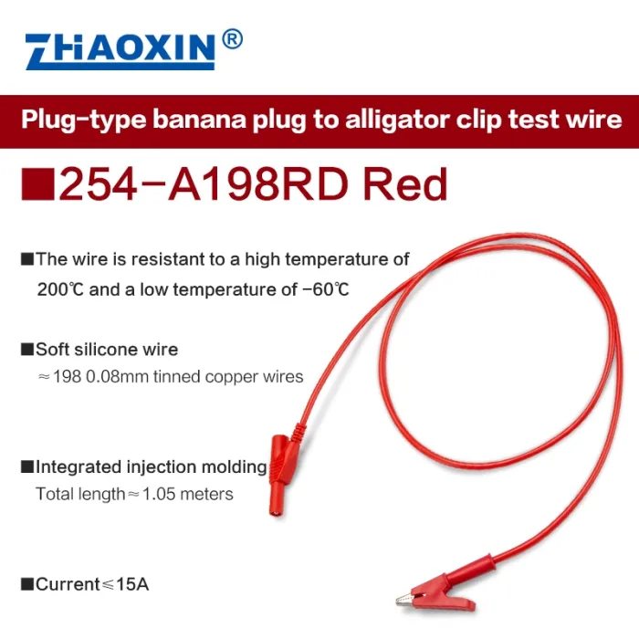 Plug-type banana plug to alligator clip test wire 254-A198RD