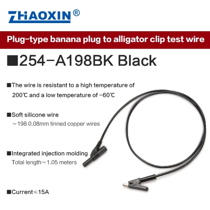Plug-type banana plug to alligator clip test wire 254-A198BK