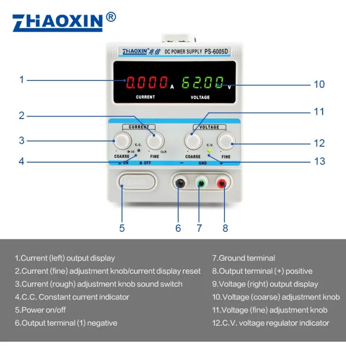 Linear DC adjustable power supply PS Series Mode: PS-6005D