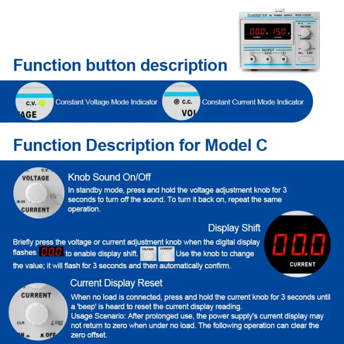 Linear DC adjustable power supply RXN Series Mode: RXN-1520D
