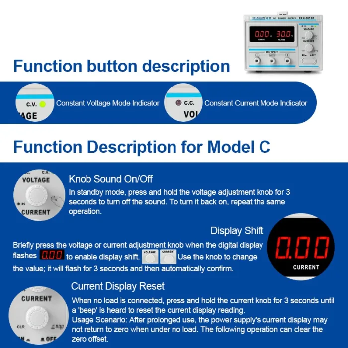Linear DC adjustable power supply RXN Series Mode: RXN-3010D